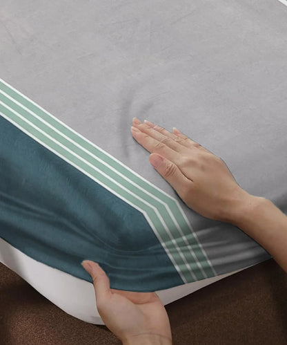Green Lines Single Bedsheet With 1 Pillow Cover