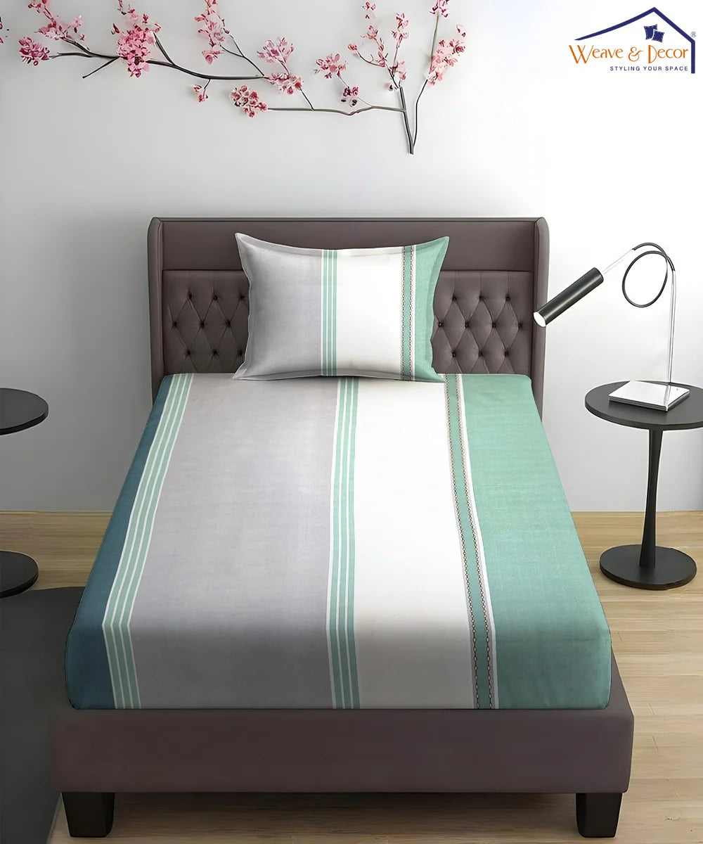 Green Lines Single Bedsheet With 1 Pillow Cover