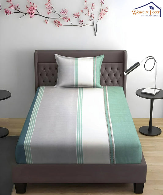 Green Lines Single Bedsheet With 1 Pillow Cover
