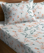 Off-White Floral Flat Double Bedsheet With 2 Pillow Covers