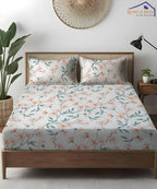 Off-White Floral Flat Double Bedsheet With 2 Pillow Covers