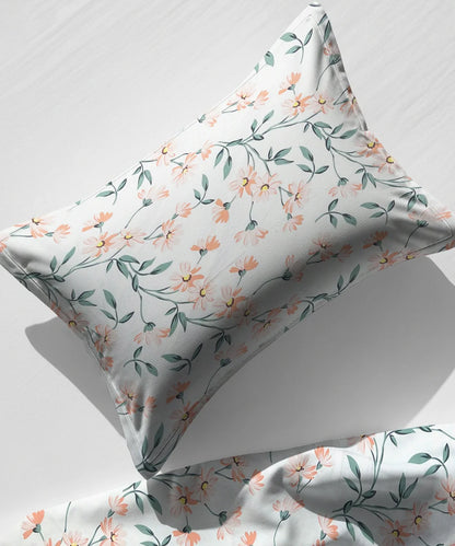 Off-White Floral Flat Double Bedsheet With 2 Pillow Covers
