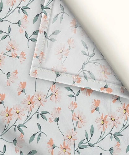 Off-White Floral Flat Double Bedsheet With 2 Pillow Covers