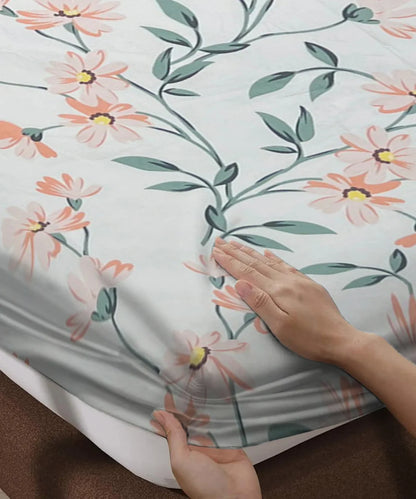 Off-White Floral Flat Double Bedsheet With 2 Pillow Covers