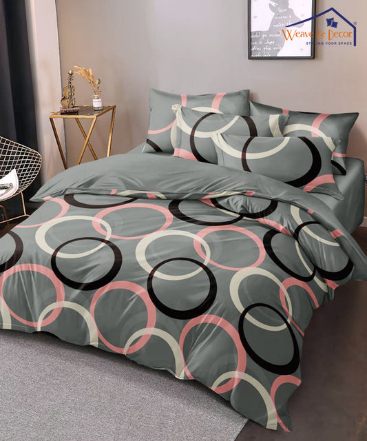 Grey Circle King Size Bedsheet With 2 Pillow Covers