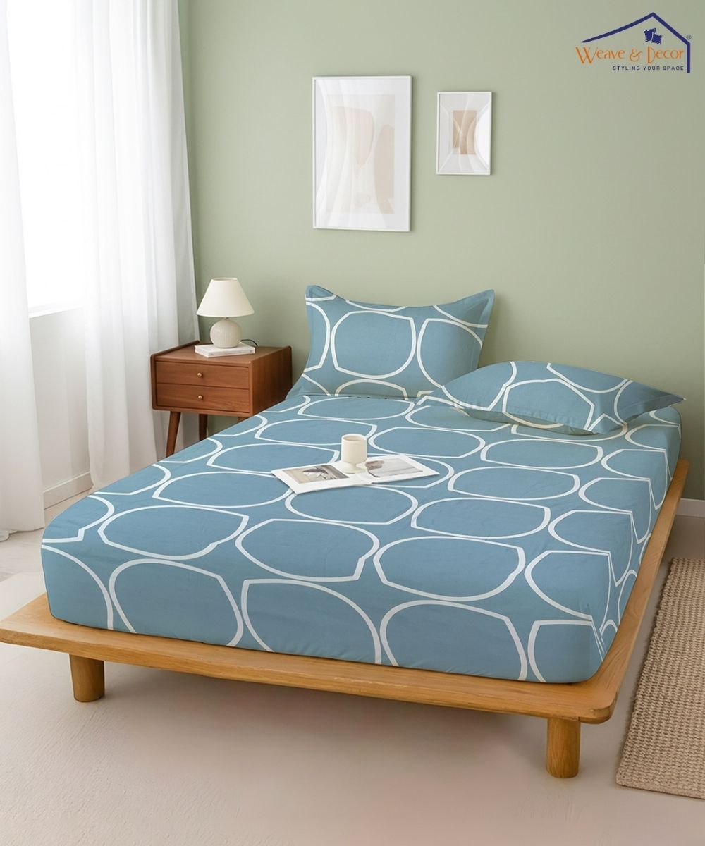 Abstract Super King Fitted Bedsheet With 2 Pillow Covers