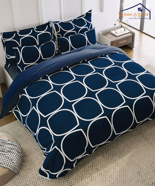 Blue Abstract Double Bedsheet With 2 Pillow Cover