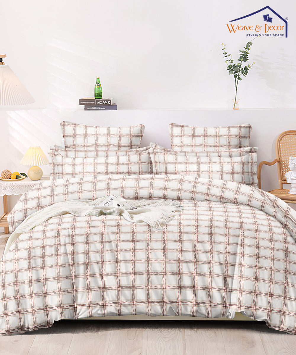 Red Checks Queen Fitted Bedsheet With 2 Pillow Covers