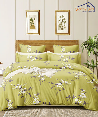 Mustard Floral Flat Double Bedsheet With 2 Pillow Cover