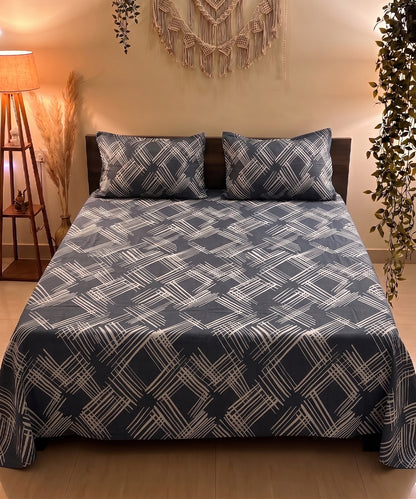 Lines Flat Double Bedsheet With 2 Pillow Cover