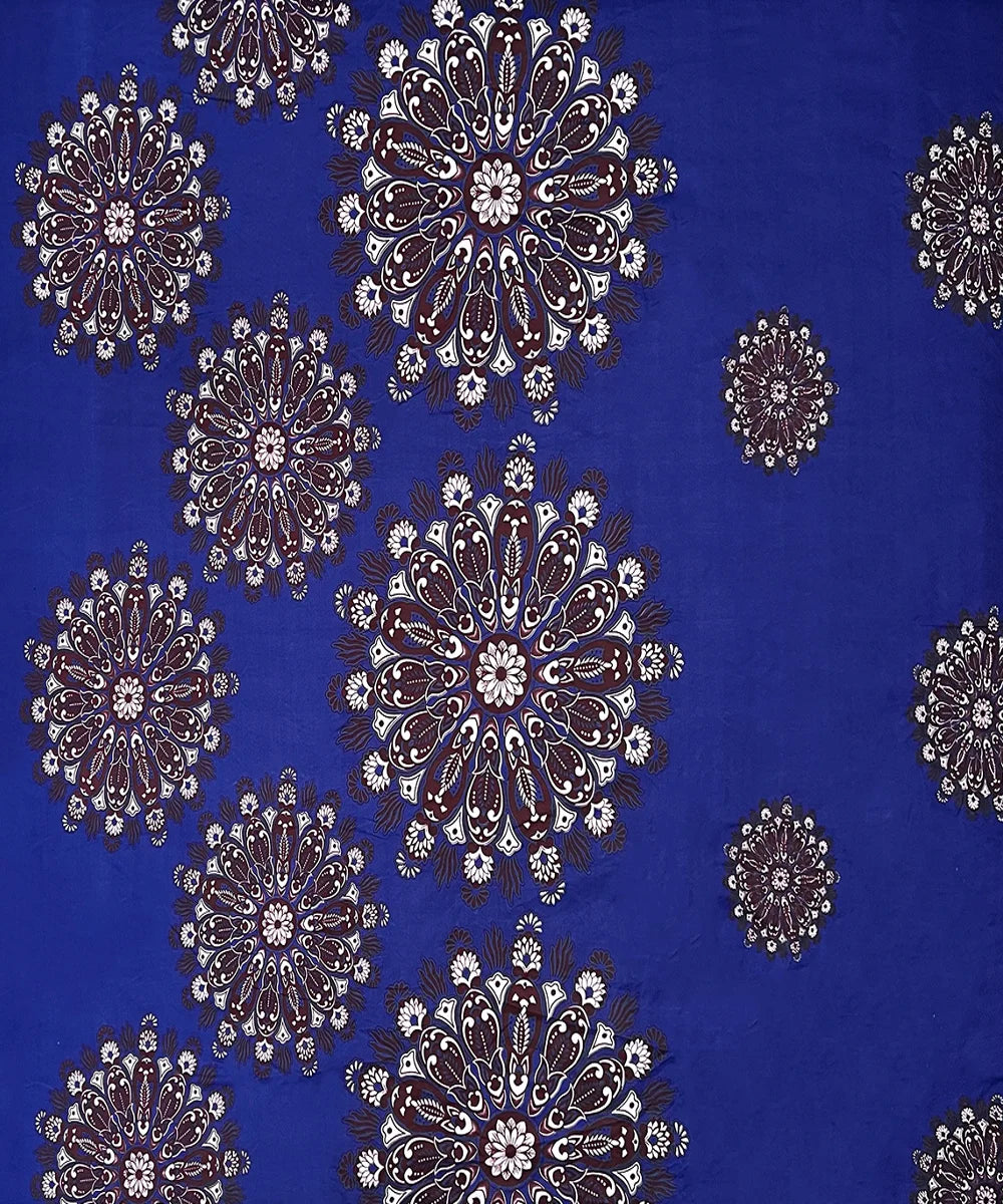 Deep Blue Floral Double Bedsheet With 2 Pillow Cover