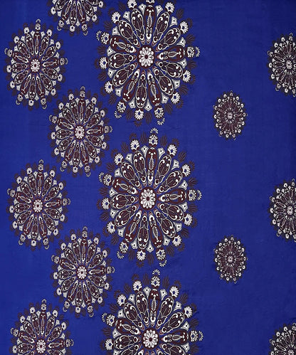 Deep Blue Floral Double Bedsheet With 2 Pillow Cover