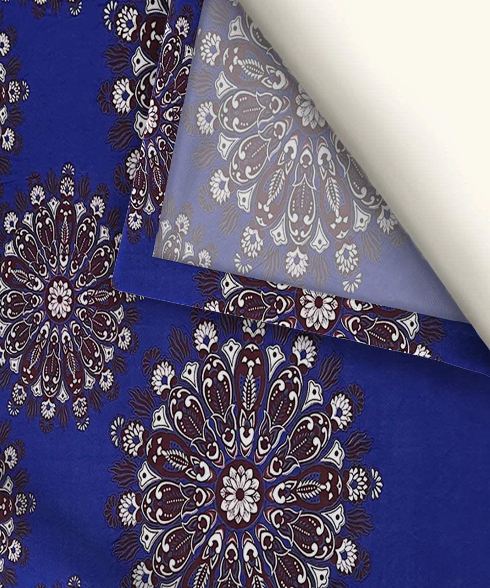 Deep Blue Floral Double Bedsheet With 2 Pillow Cover