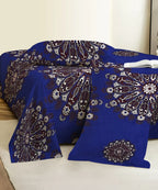 Deep Blue Floral Double Bedsheet With 2 Pillow Cover
