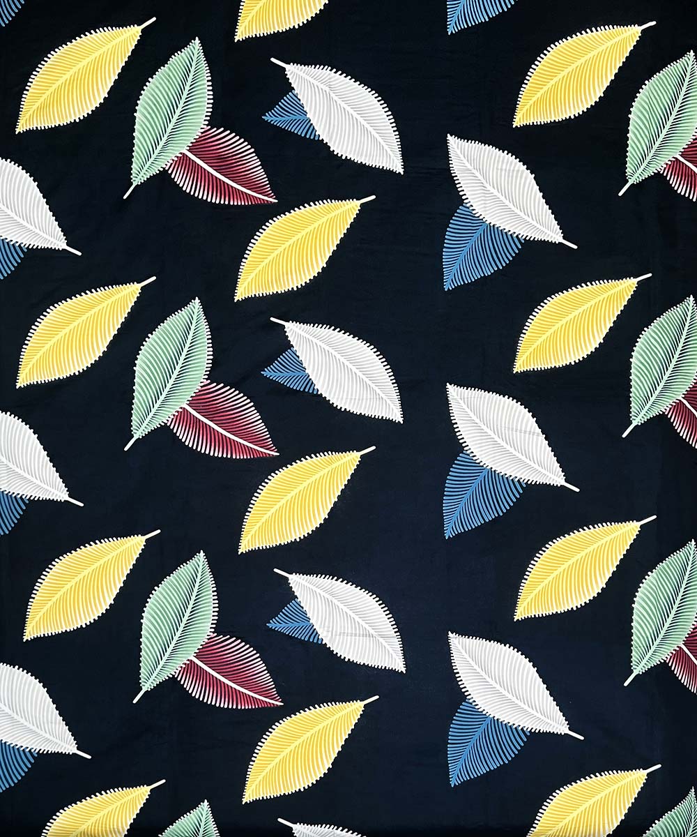 Blue Leaves Flat Double Bedsheet With 2 Pillow Cover