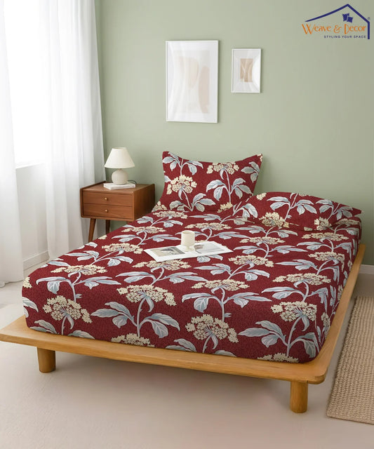 Floral House Flat Double Bedsheet With 2 Pillow Cover