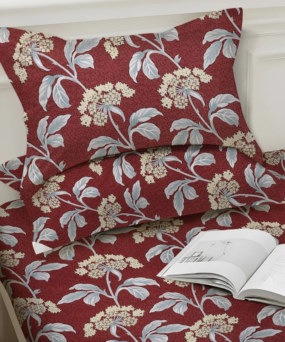 Floral House Flat Double Bedsheet With 2 Pillow Cover