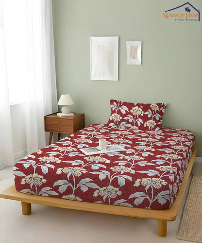 Floral House Flat Double Bedsheet With 2 Pillow Cover