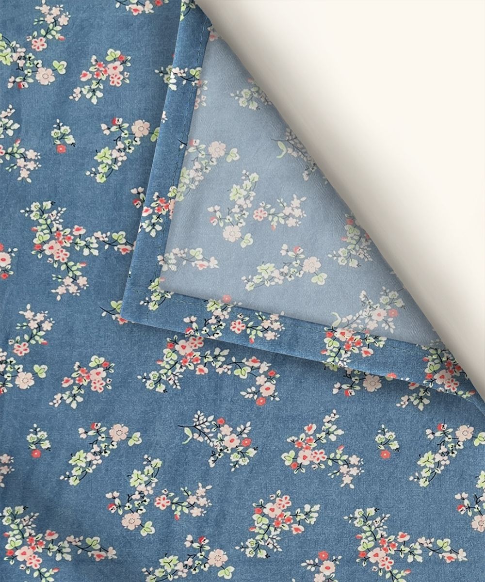 Blue Floral Flat Double Bedsheet With 2 Pillow Cover
