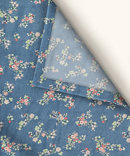 Blue Floral Flat Double Bedsheet With 2 Pillow Cover