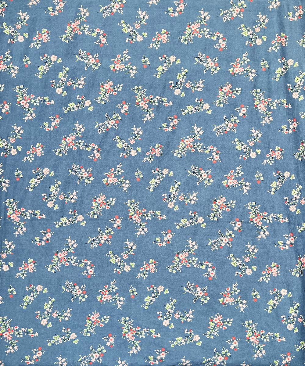 Blue Floral Flat Double Bedsheet With 2 Pillow Cover