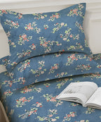 Blue Floral Flat Double Bedsheet With 2 Pillow Cover