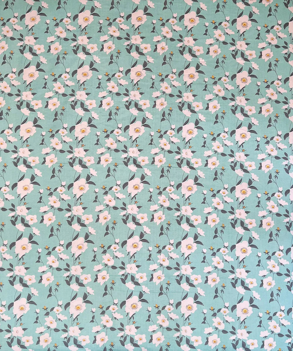 Green Blossom Flat Double Bedsheet With 2 Pillow Cover