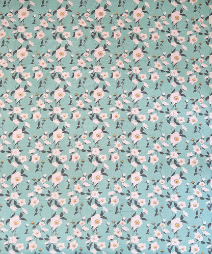 Green Blossom Flat Double Bedsheet With 2 Pillow Cover