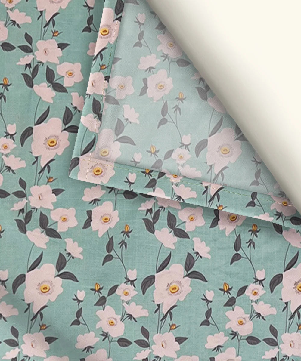 Green Blossom Flat Double Bedsheet With 2 Pillow Cover