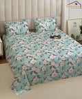 Green Blossom Flat Double Bedsheet With 2 Pillow Cover