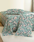 Green Blossom Flat Double Bedsheet With 2 Pillow Cover