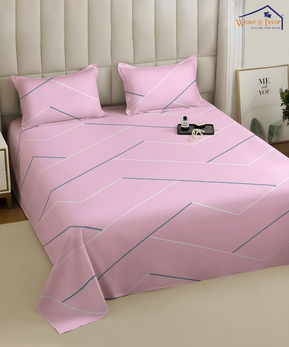 Pink Lines King Size Bedsheet With 2 Pillow Covers
