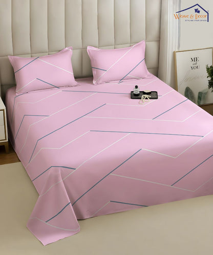 Pink Lines King Size Bedsheet With 2 Pillow Covers