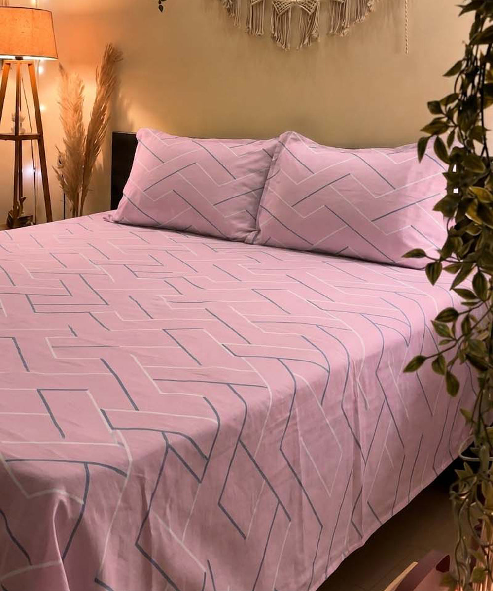 Pink Lines Flat Double Bedsheet With 2 Pillow Covers