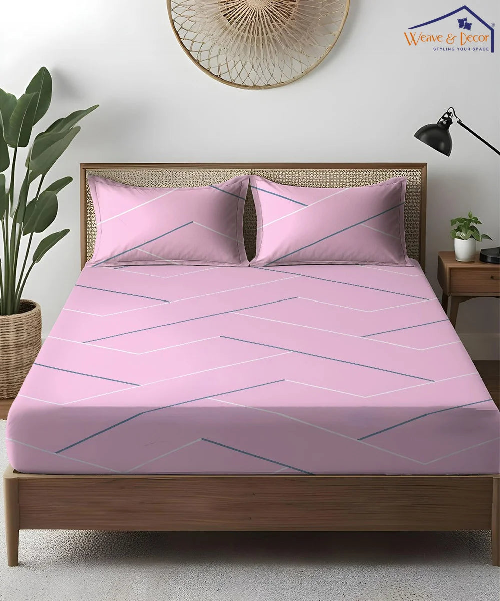 Pink Lines King Size Bedsheet With 2 Pillow Covers