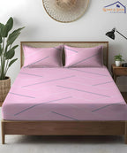 Pink Lines King Size Bedsheet With 2 Pillow Covers