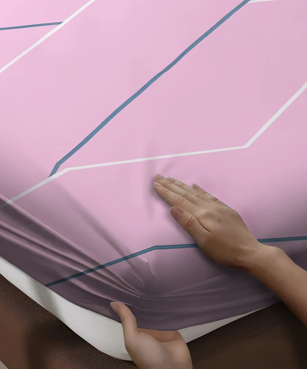 Pink Lines King Size Bedsheet With 2 Pillow Covers