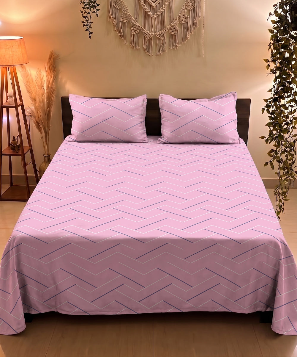 Pink Lines Flat Double Bedsheet With 2 Pillow Covers