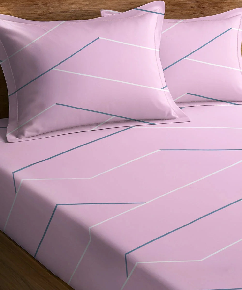 Pink Lines King Size Bedsheet With 2 Pillow Covers