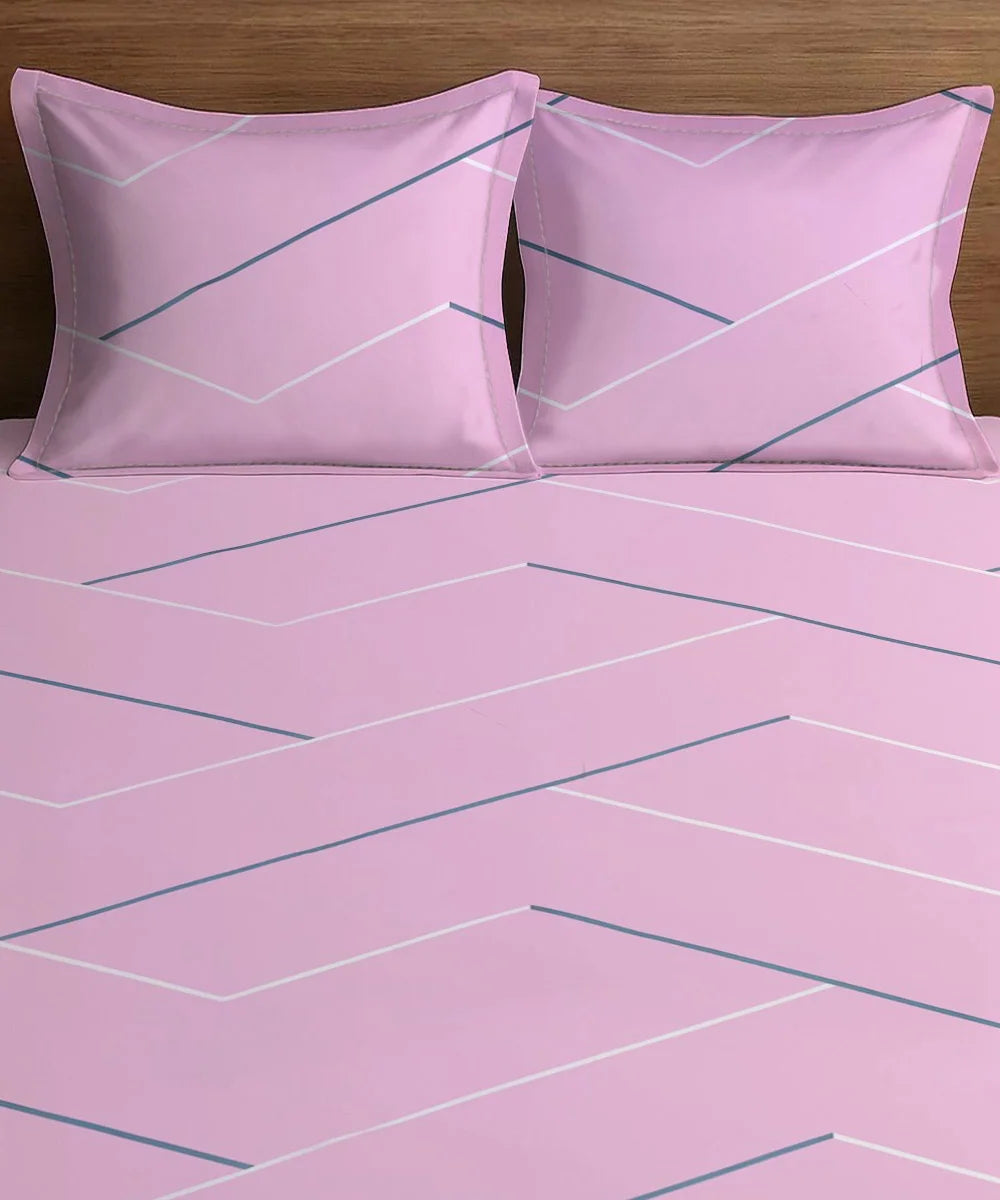 Pink Lines King Size Bedsheet With 2 Pillow Covers