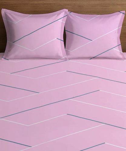 Pink Lines King Size Bedsheet With 2 Pillow Covers