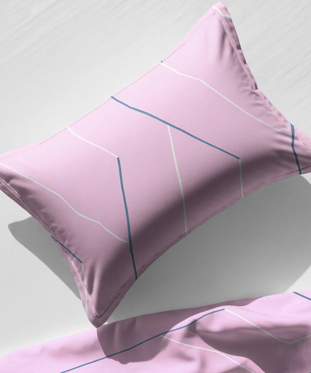 Pink Lines King Size Bedsheet With 2 Pillow Covers