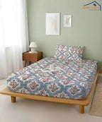 Blue Ethnic King Size Bedsheet With 2 Pillow Cover