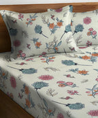 Off White Blossom King Size Bedsheet With 2 Pillow Cover