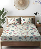 Off White Blossom King Size Bedsheet With 2 Pillow Cover