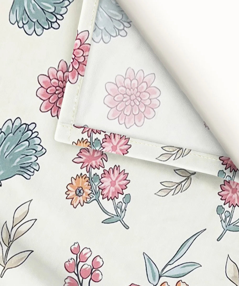 Off White Blossom King Size Bedsheet With 2 Pillow Cover