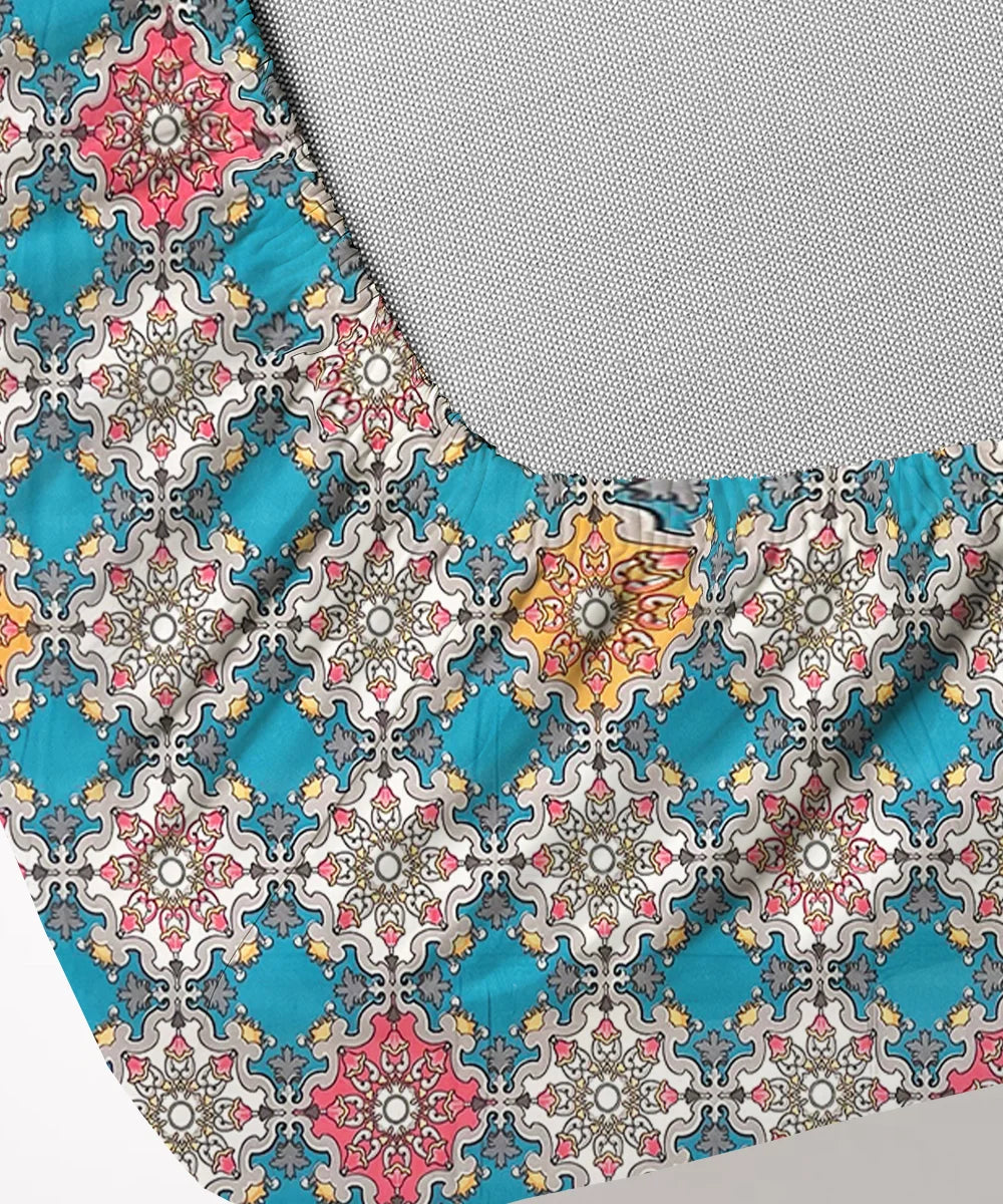 Moroccan Mosaic Flat Double Bedsheet With 2 Coordinate Pillow Covers