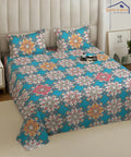 Moroccan Mosaic Flat Double Bedsheet With 2 Coordinate Pillow Covers