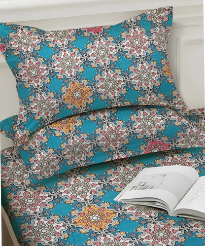 Moroccan Mosaic Flat Double Bedsheet With 2 Coordinate Pillow Covers