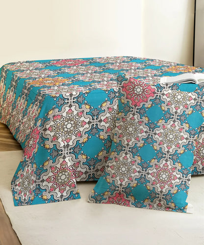 Moroccan Mosaic Flat Double Bedsheet With 2 Coordinate Pillow Covers